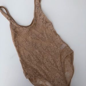 American Apparel Lace Nude Bodysuit Leotard